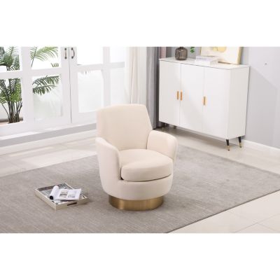 Beige Velvet Swivel Accent Chair with Gold Base