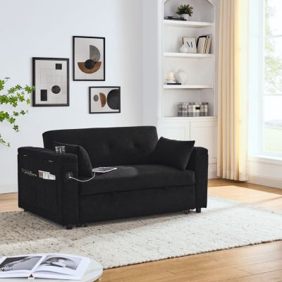 Pull-Out Sleeper Sofa with Recliners and Storage