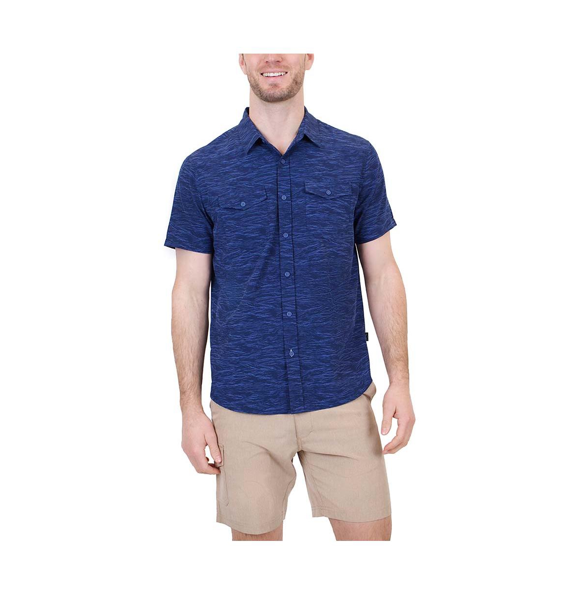 Men's Two-Pocket Sun Protection Button Down Shirt - Midnight navy ocean waves