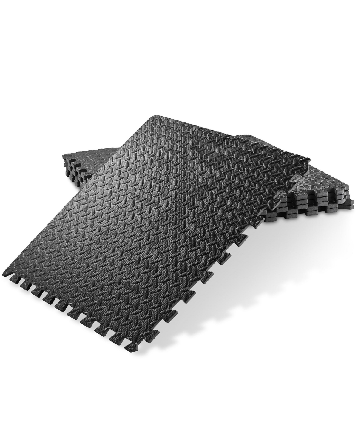 Pack of 6 Exercise Flooring Mats - 24 x 24 Inch Foam Rubber Interlocking Puzzle Floor Tiles - Black - Black