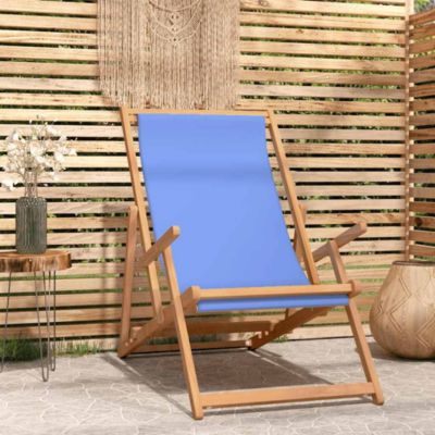 Beach Chair Blue Teak wood, Polyester Medium Foldable