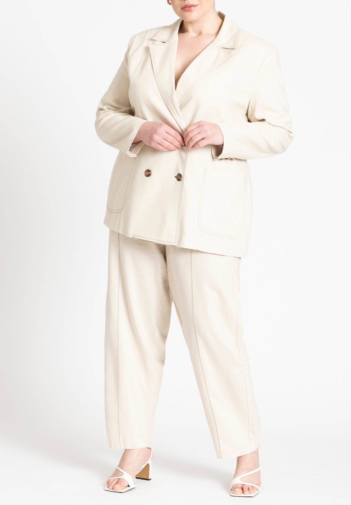 Eloquii Women's Topstitch Detail Linen Blazer