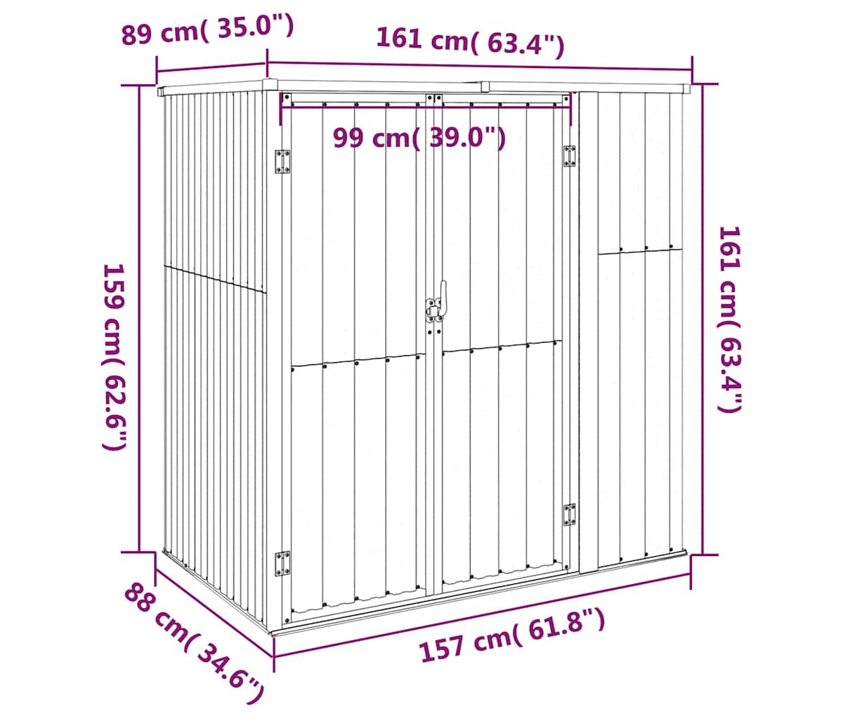 vidaXL Garden Tool Shed Green 63.4"x35"x63.4" Galvanized Steel