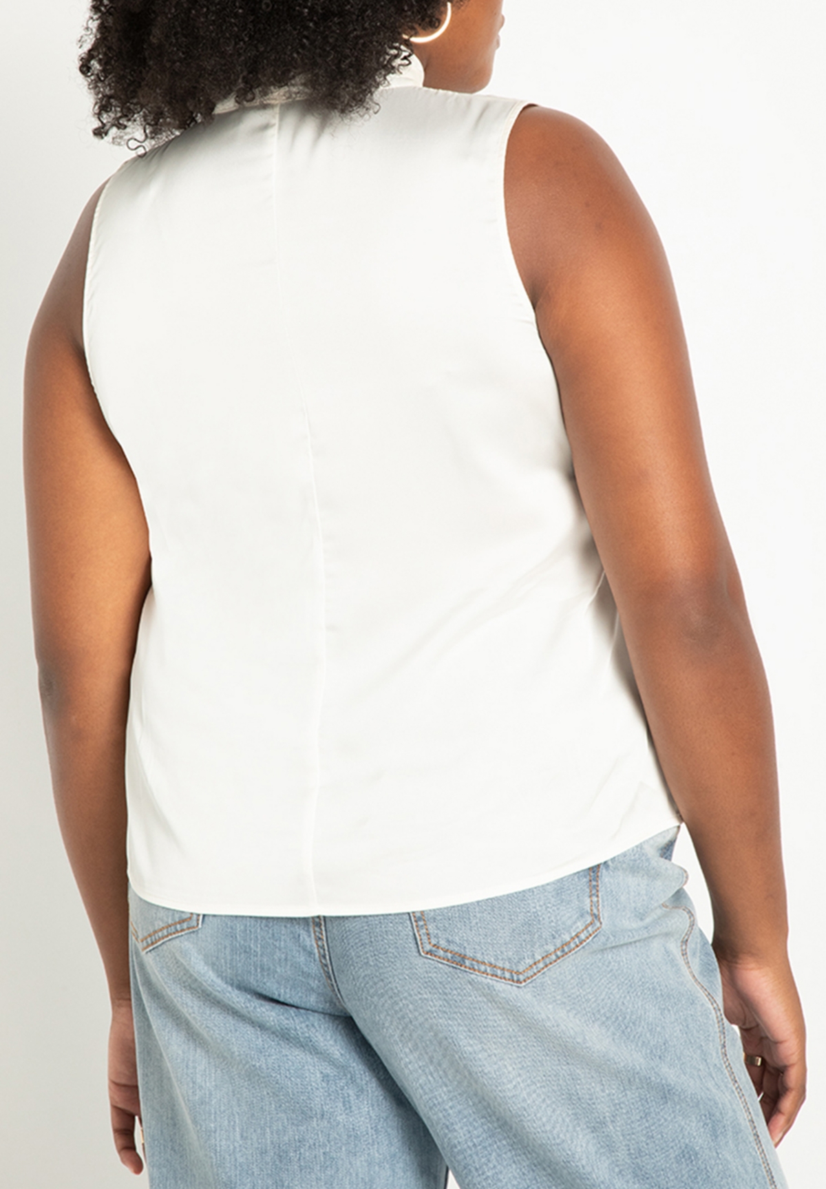 Eloquii Plus Size Sleeveless Satin Bow Blouse