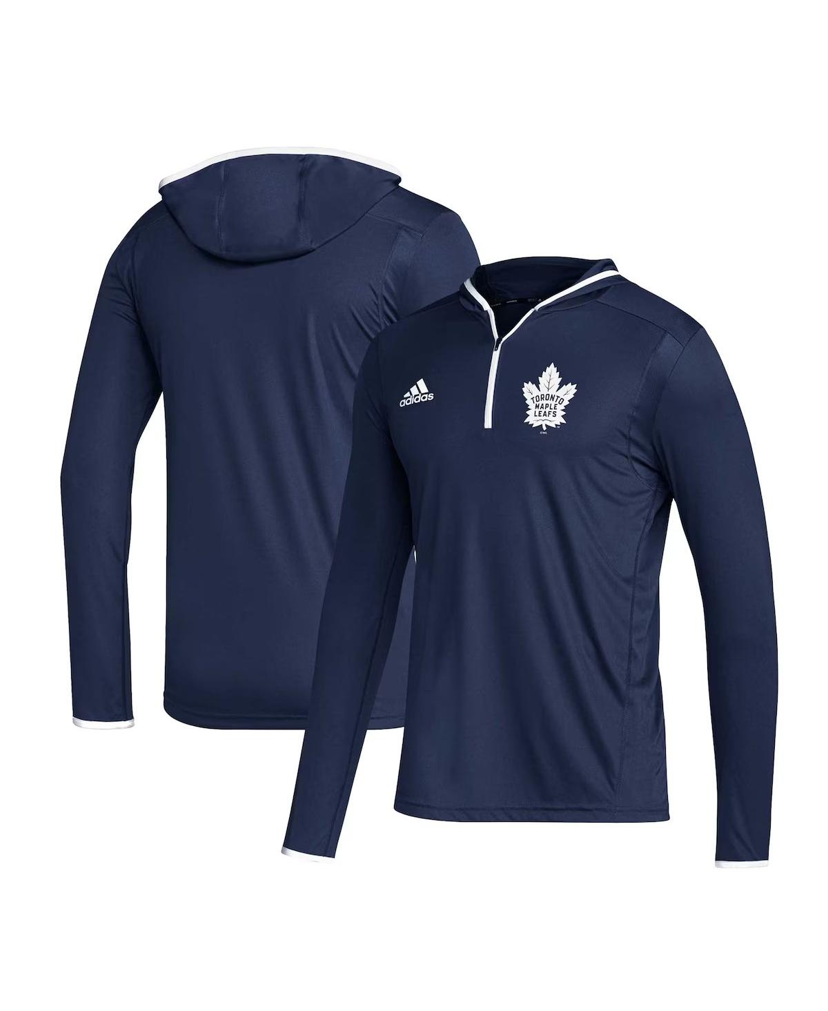 Adidas Originals Men's Navy Toronto Maple Leafs Team Long Sleeve Quarter-zip Hoodie T-shirt In Blue