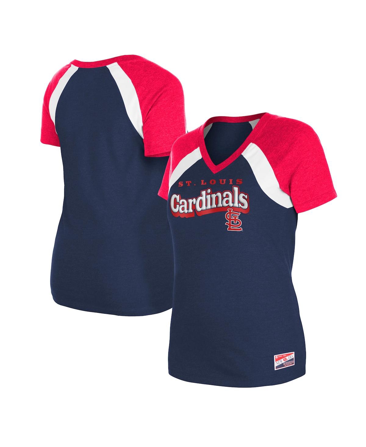 Women's Navy St. Louis Cardinals Heathered Raglan V-Neck T-Shirt - Navy