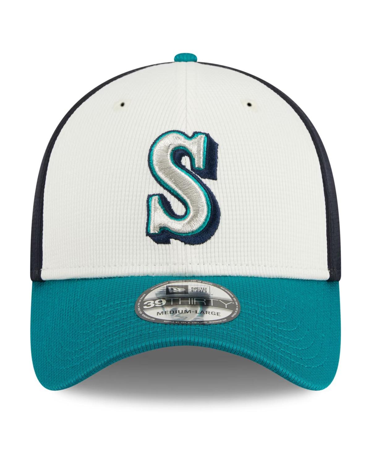 New Era Cream Seattle Mariners 2024 Batting Practice 39thirty Flex Hat In Navy