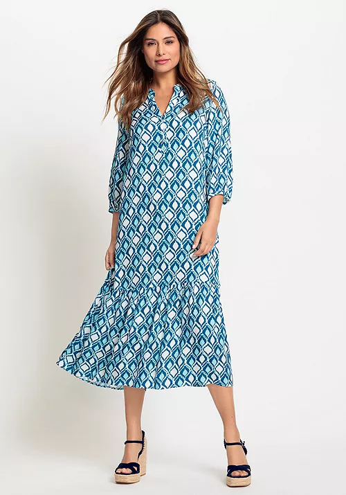 women's 3/4 sleeve ikat print maxi dress