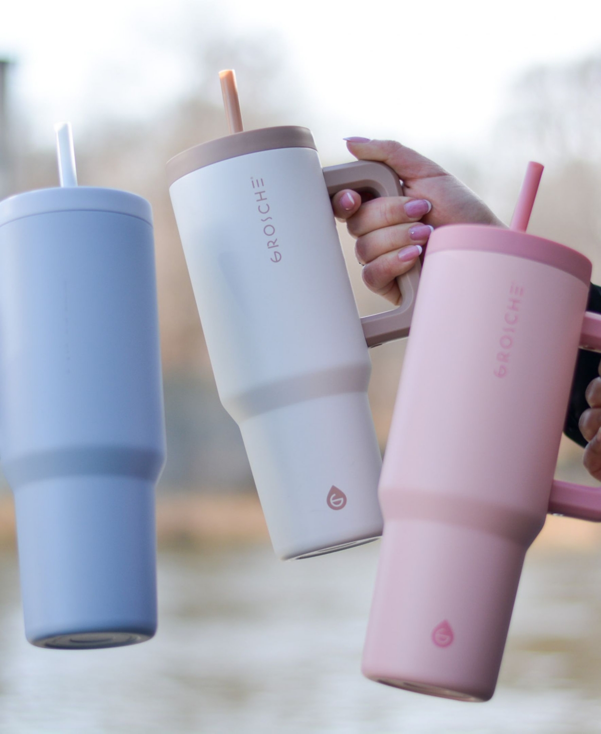 GROSCHE 40OZ INSULATED TUMBLER WITH STRAW AND HANDLE, 2PK 