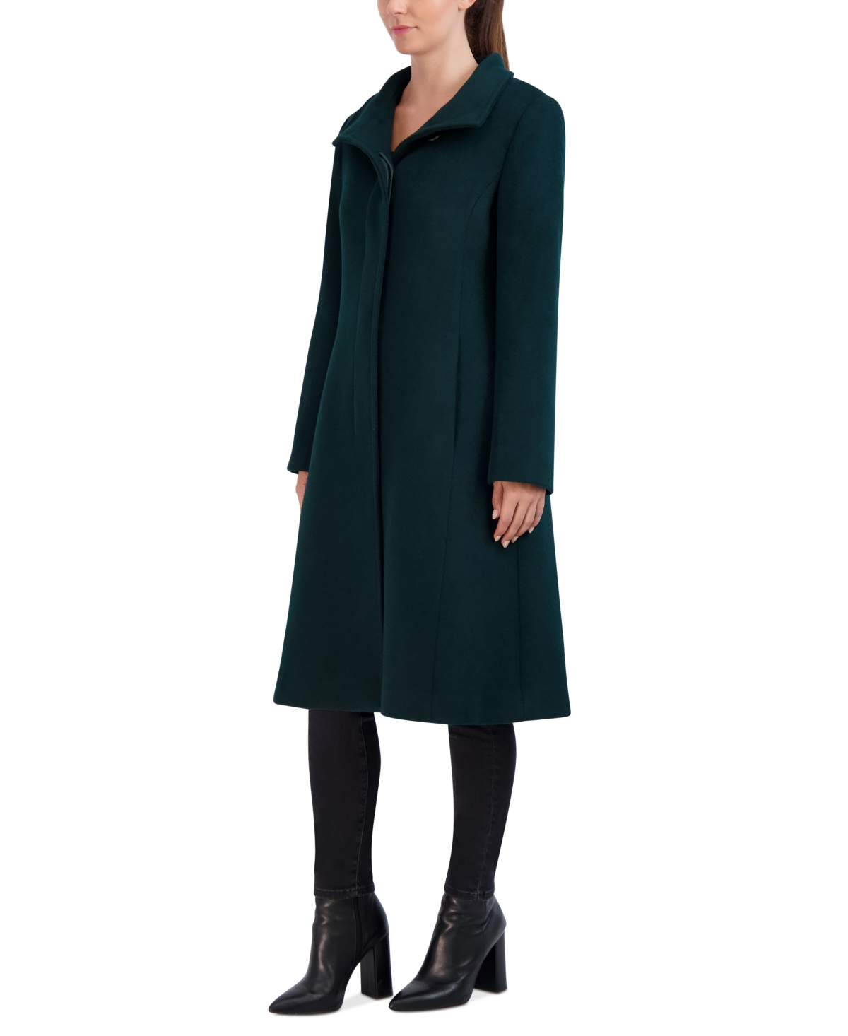Cole Haan Womens Stand-Collar Single-Breasted Wool Blend Coat