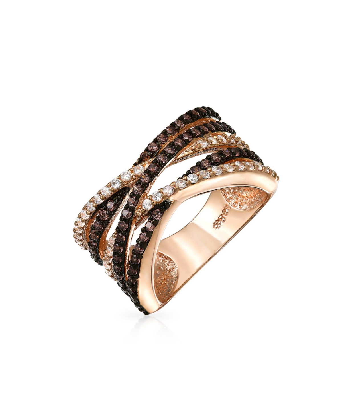 Crossover Statement Criss Cross Two Tone Pave Aaa Cz Statement Band Ring For Women - Black