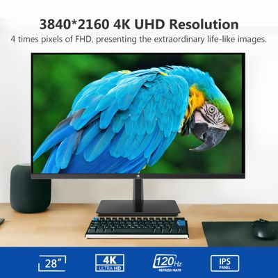 28 inch 4K Ultra HD 3840x2160 120Hz 4ms IPS Gaming Monitor, HDMI x2, DisplayPort x2, Support FreeSync