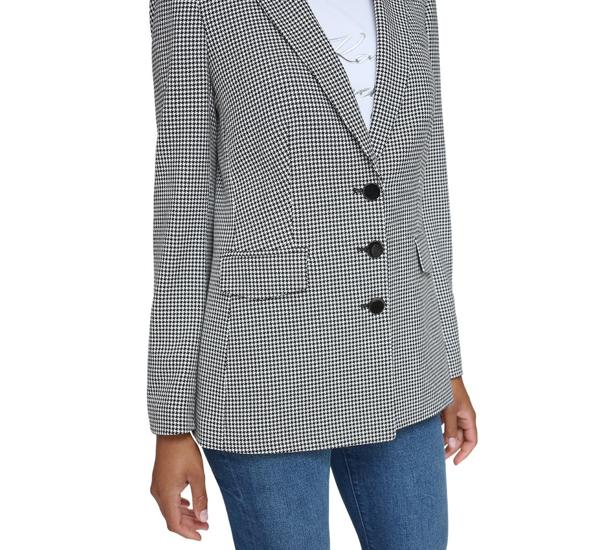 Karl Lagerfeld Paris Women's Houndstooth Blazer - White
