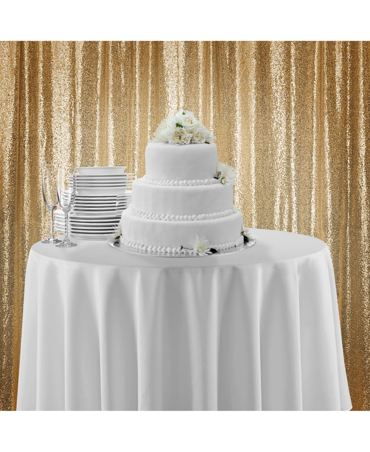 Lann's Linens (Set of 4) Sequin Backdrop Curtains, 2ft x 8ft RoseGlitter Backgrounds - Gold