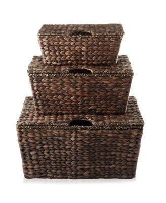 Set of 2 Water Hyacinth Storage Baskets (Medium/Large),  Multipurpose Organizer Totes with Tapered Bottoms and Removable Lids
