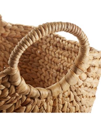 Set of 3 Boat Baskets with Handles - Natural, Woven Water Hyacinth Storage Organizers for Blankets, Laundry, Bathroom, Bedroom, Living Room