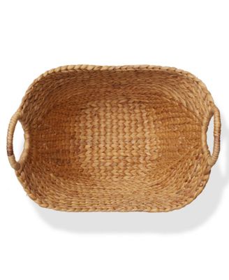 Large Laundry Boat Basket with Handles - Espresso, Woven Water Hyacinth Storage Tote for Blankets, Bathroom, Bedroom, Living Room