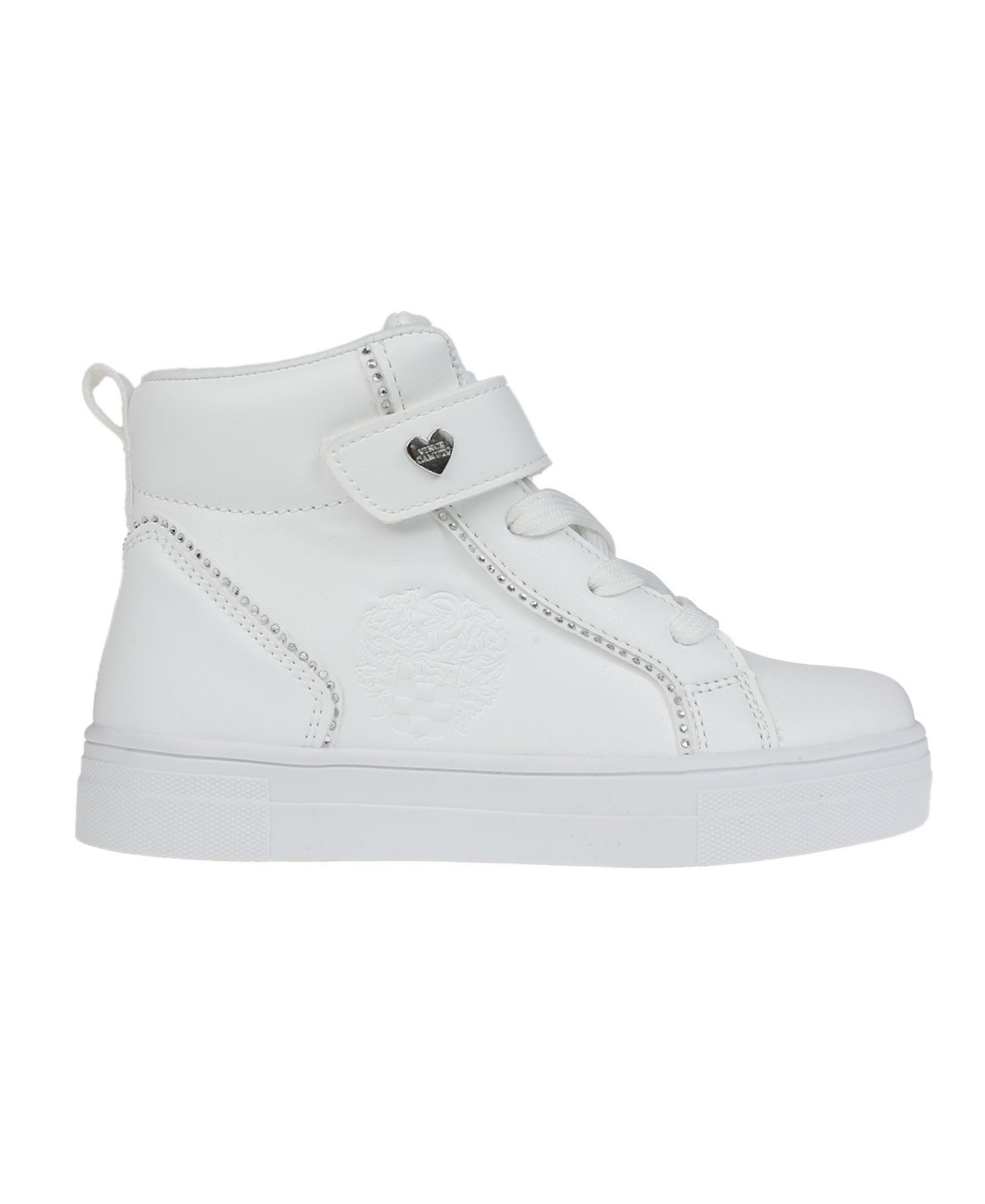 VINCE CAMUTO BIG GIRL'S FASHION ATHLETIC WITH RHINESTONE BINDING AND VC HEART RIVET POLYURETHANE SNEAKERS 