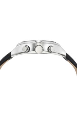 Roman Genuine Leather Silver Tone & Black Men's Watch 1292BROL