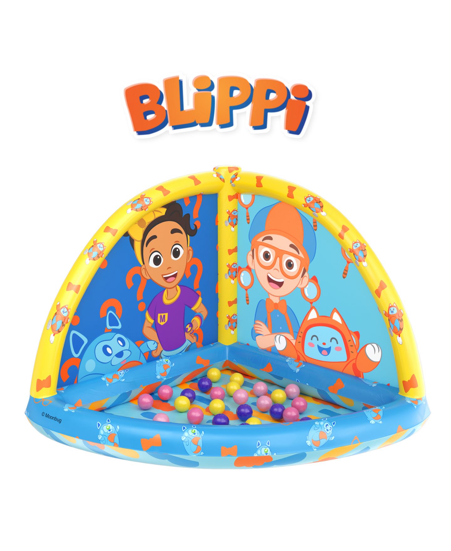 Детская игрушка World Tech Toys Moonbug Blippi Inflatable Quarter Circle Ball Pit with 20 Balls, Ages 3+ — фото 1