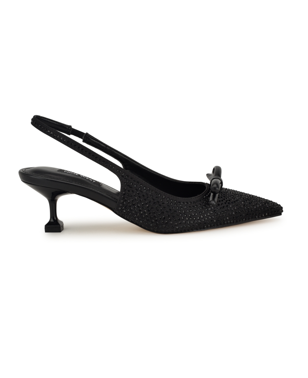 Shop Nine West Women's Wunder Embellished Slingback Kitten Heel Pumps In Black Satin