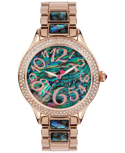 Betsey Johnson Women's Abalone-Color and Rose Gold-Tone Bracelet Watch 40mm BJ00478-04