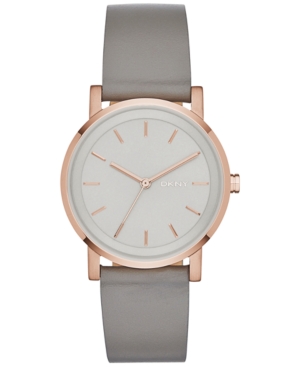 image of Dkny Women-s Soho Gray Leather Strap Watch 34mm, Created for Macy-s