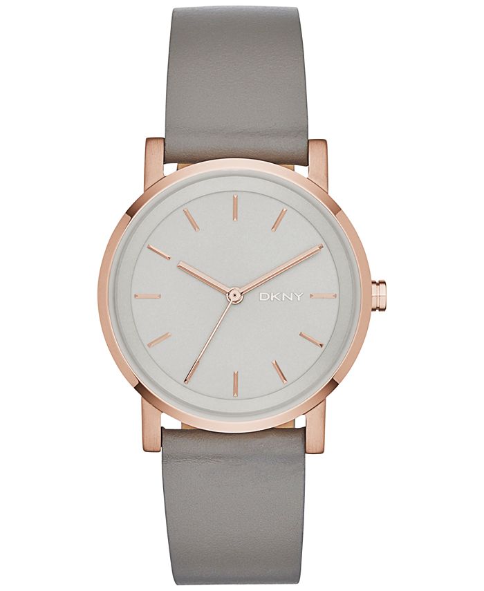 DKNY - Women's Soho Gray Leather Strap Watch 34mm, Created for Macy's