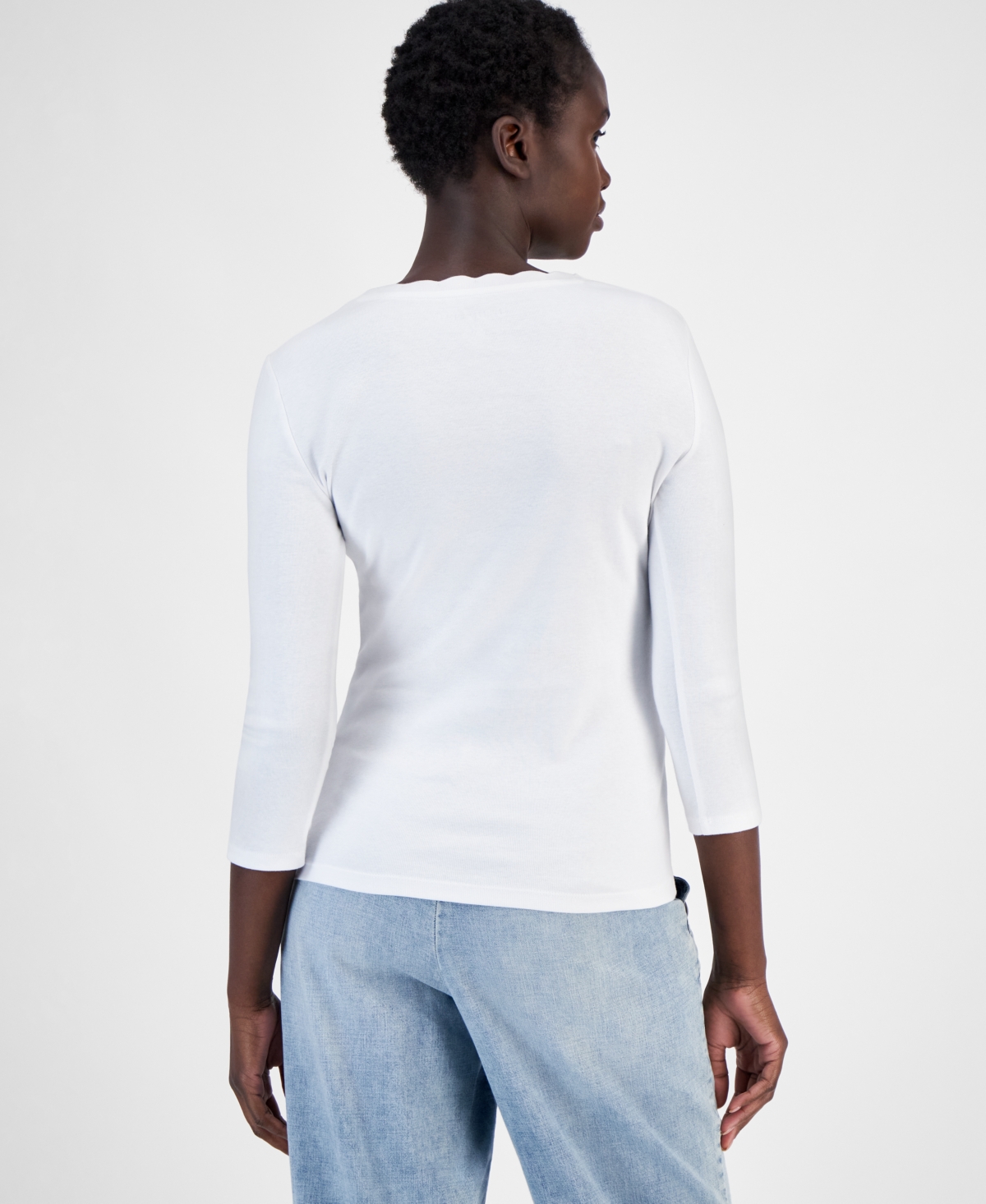 Nautica Jeans Women's Cotton Scalloped-Neck 3/4-Sleeve Top