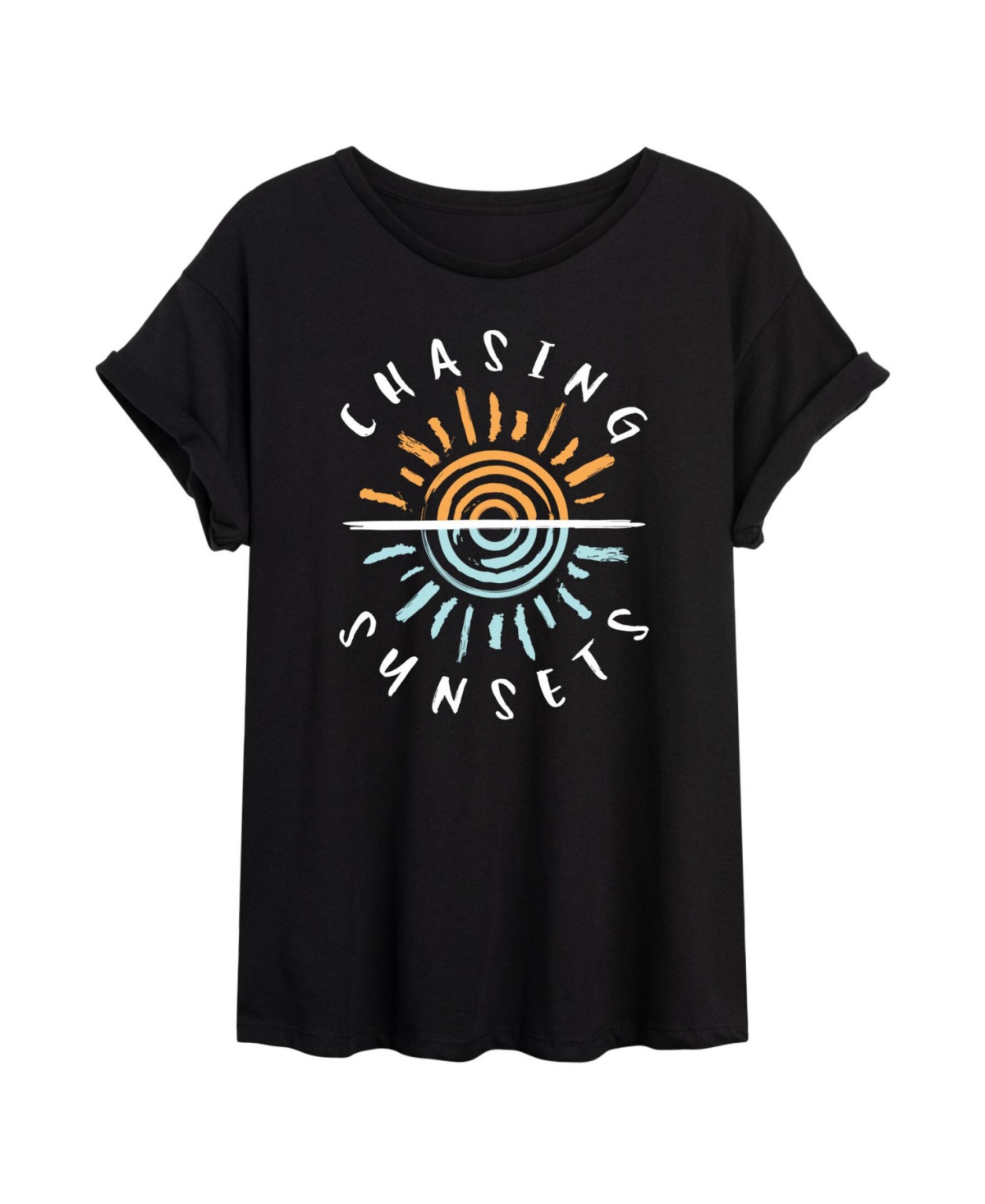 Good Vibes Llc Hybrid Apparel Trendy Juniors Sunsets Graphic Oversized Tee In Black