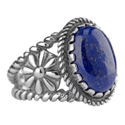 Sterling Silver Women's & Men's Ring Genuine Gemstone Native-Inspired Flower Design Sizes 5- 10