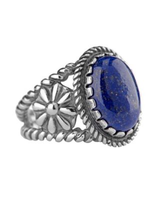 Sterling Silver Women's & Men's Ring Genuine Gemstone Native-Inspired Flower Design Sizes 5- 10