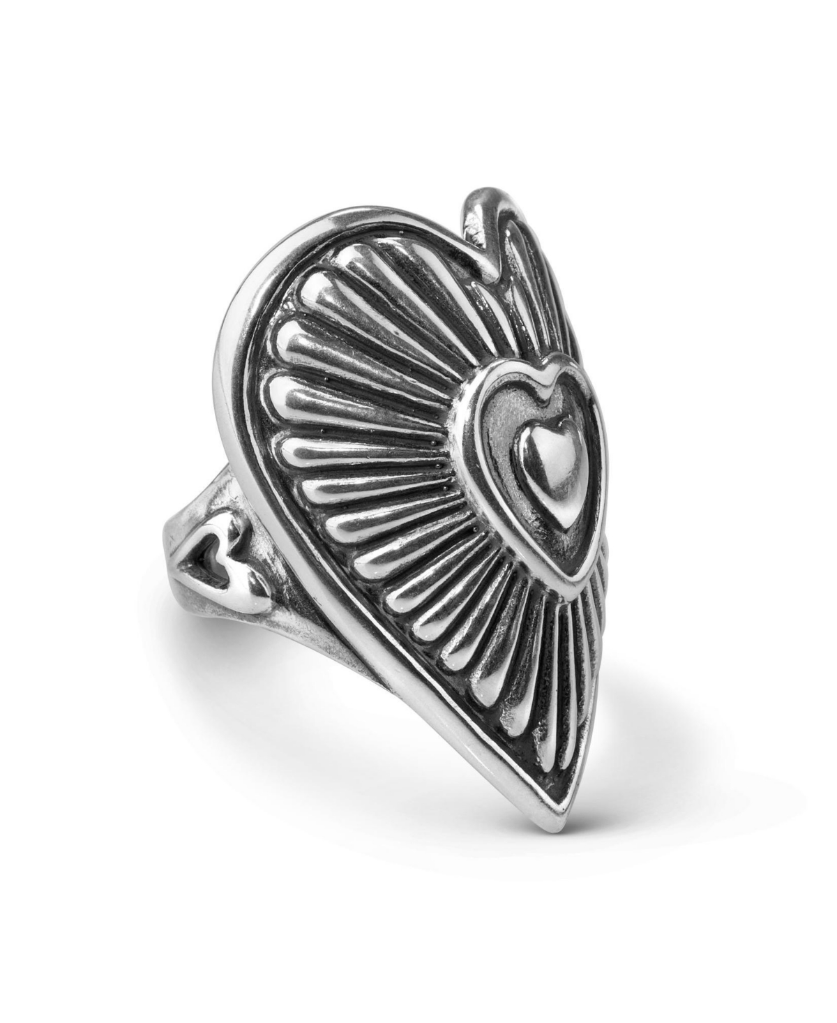 Sterling Silver Women's Statement Ring Heart and Sunburst Design, Sizes 5-10 - Sterling silver