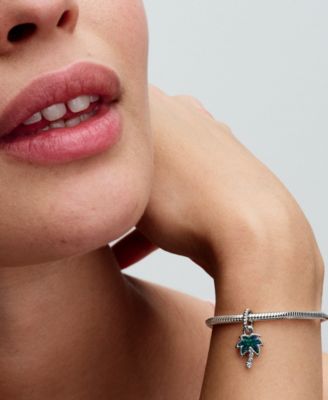 Sterling Silver Opalescent Green Palm Tree Dangle Charm