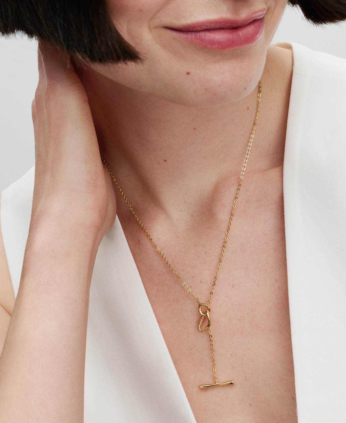 Pandora Shaped Circles T-bar 19.7 Inch Necklace In Gold