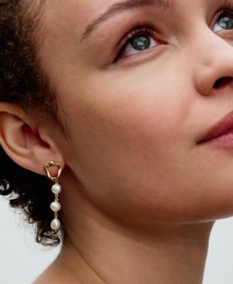 14K Gold-Plated   Shaped Circle Baroque Treated Freshwater Cultured   Pearls Drop Earrings