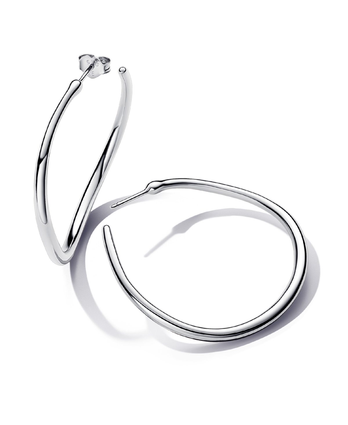 Silver Shaped Open 42 mm Hoop Earrings - Silver