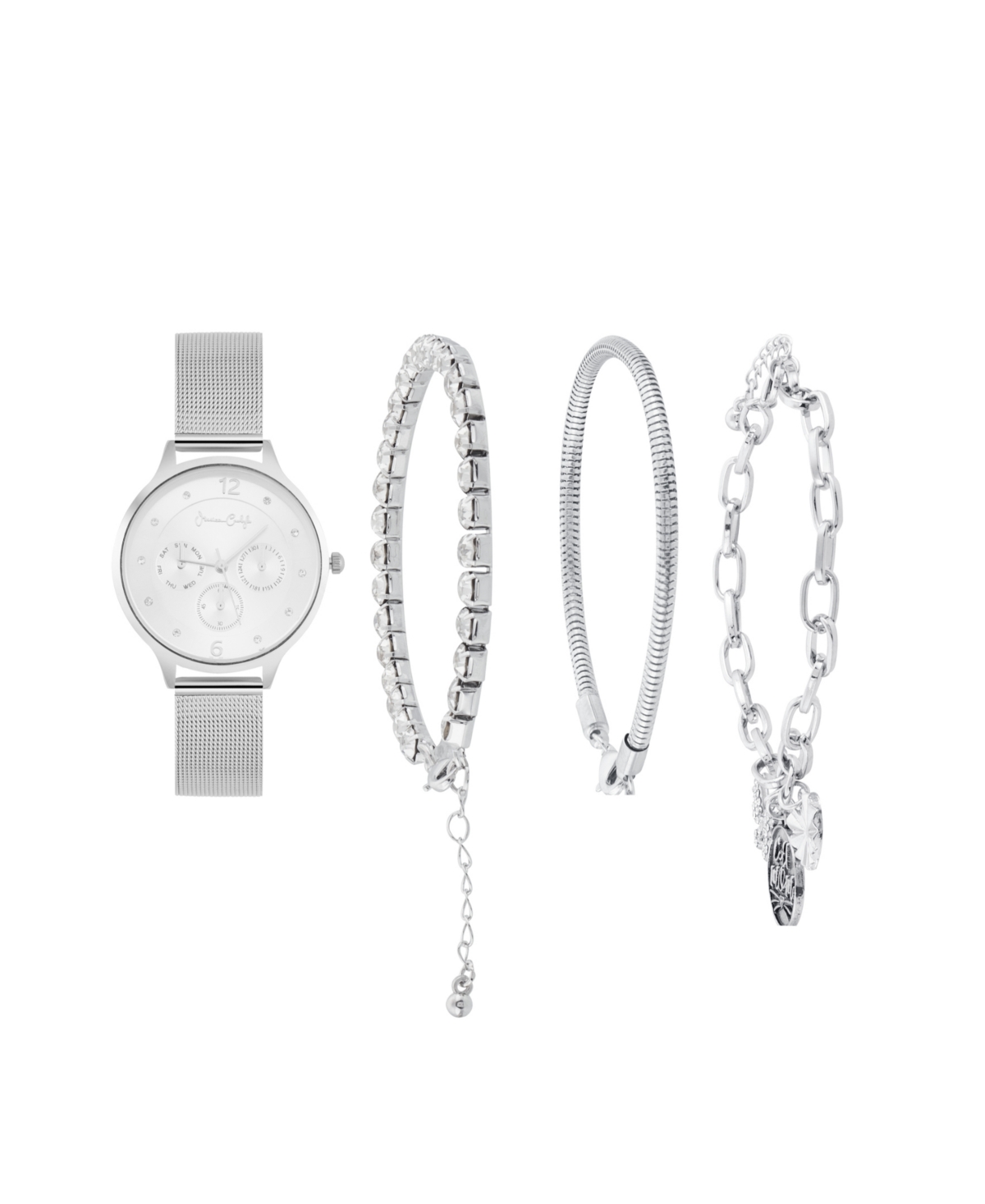 Women's Silver-Tone Mesh Metal Alloy Bracelet Watch 36mm Gift Set - Shiny Silver