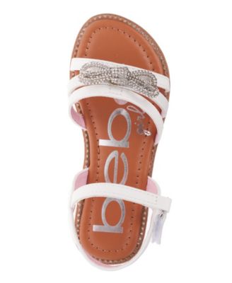 Bebe Big Girl's Strappy Sandal with Cute Rhinestone Tubular Bow Polyurethane Sandals