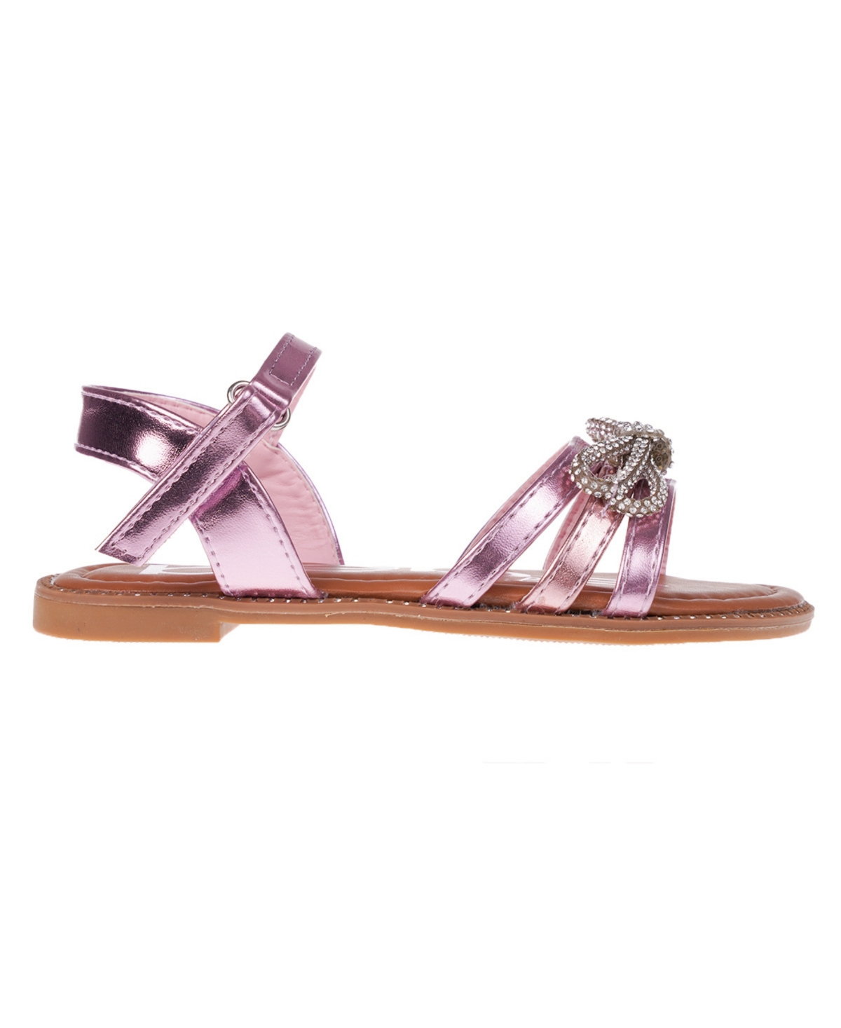 Bebe Big Girl's Strappy Sandal With Cute Rhinestone Tubular Bow Polyurethane Sandals In Pink Multi