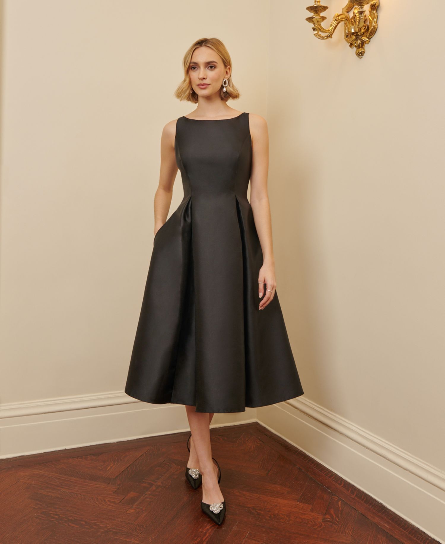 Women's Boat-Neck Fit & Flare Midi Dress