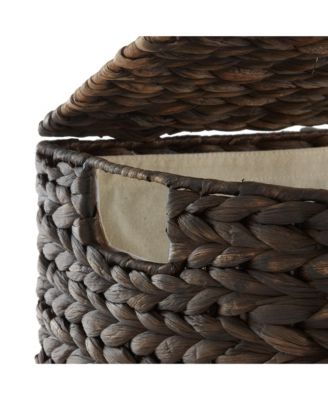 Half Moon Laundry Hamper with Lid and Removable Liner Bag - Espresso Dark Brown, Woven Water Hyacinth Laundry Basket Sorter for Clothes