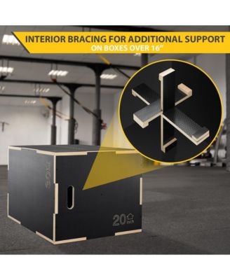 3 in 1 Non-Slip Wood Plyo Box, 24" x 20" x 16", Black, Jump Plyometric Box for Training and Conditioning