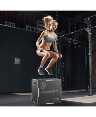 3 in 1 Non-Slip Wood Plyo Box, 20" x 18" x 16", Gray, Jump Plyometric Box for Training and Conditioning