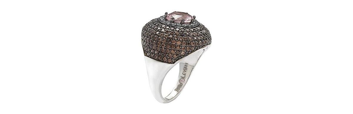 Suzy Levian New York Suzy Levian Sterling Silver Cubic Zirconia Pink andHalo Pave Ring - Brown