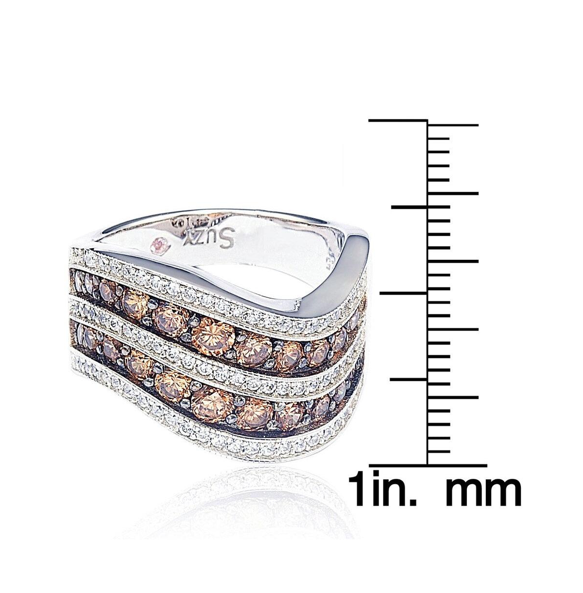 Suzy Levian Sterling Silver Cubic Zirconia Large Curved Brown Ring