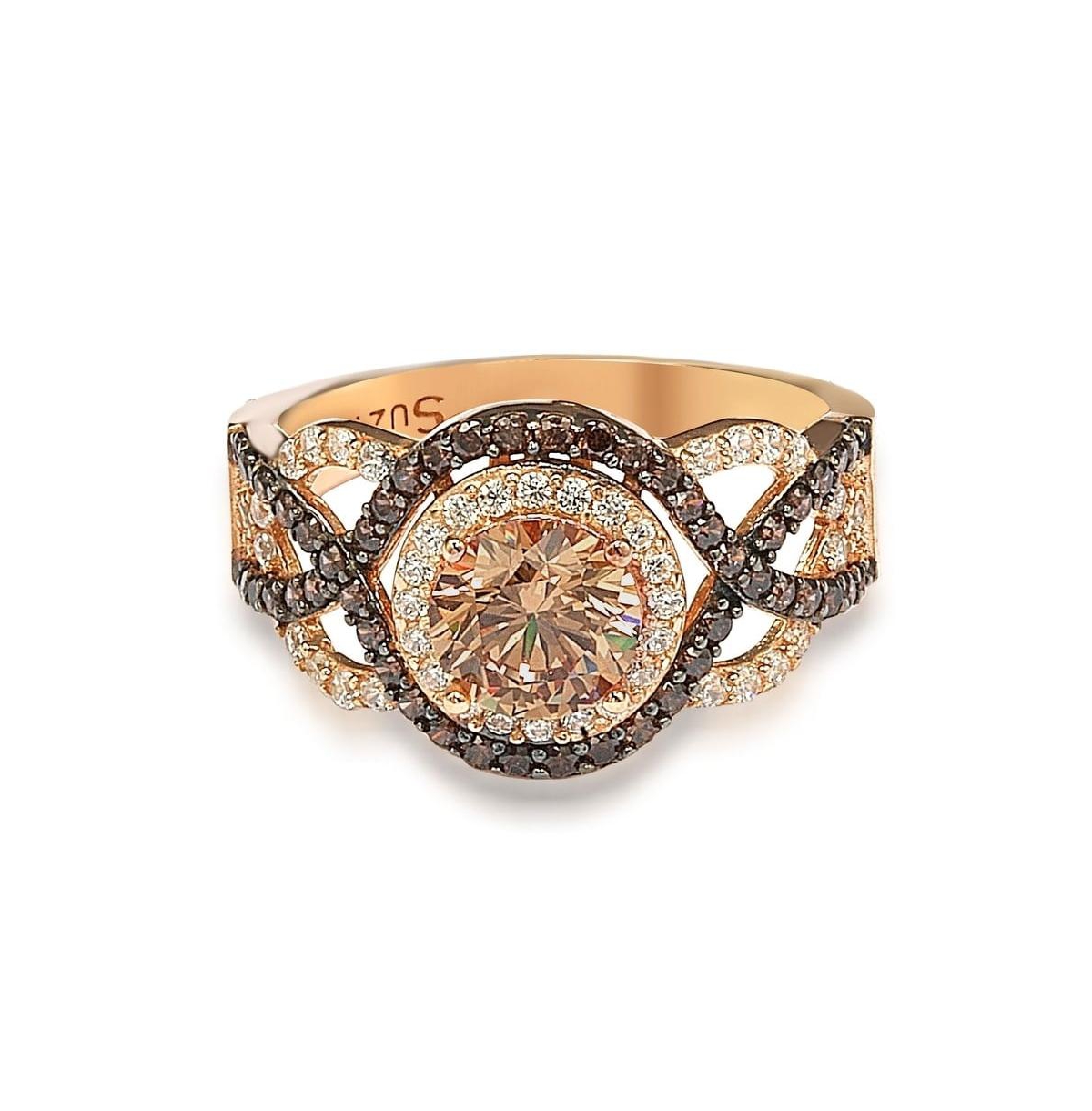Suzy Levian New York Suzy Levian Sterling Silver Cubic Zirconia Braided Halo Brown Bridal Engagement Ring