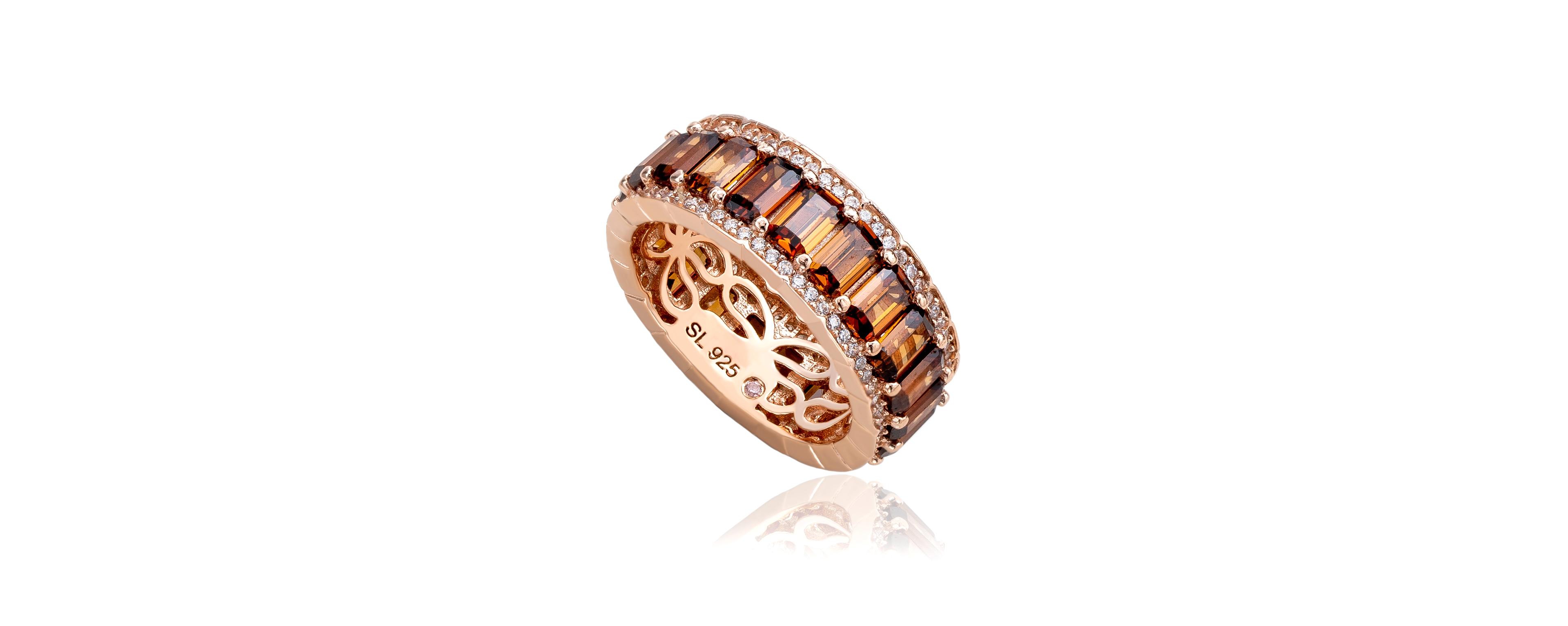 Suzy Levian Sterling Silver Cubic Zirconia Framed Emerald Cut Brown Eternity Band