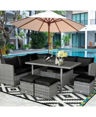7 Pieces Outdoor Wicker Sectional Sofa Set with Dining Table