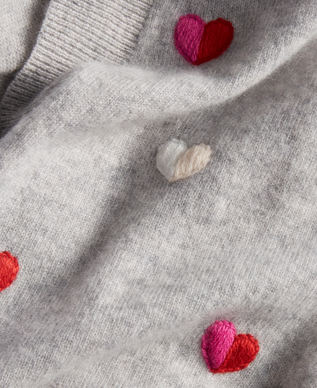 Charter Club Women's Petite Cashmere Heart-embroidered Long Open Cardigan, Created For Macy's In Ice Grey Heather Combo